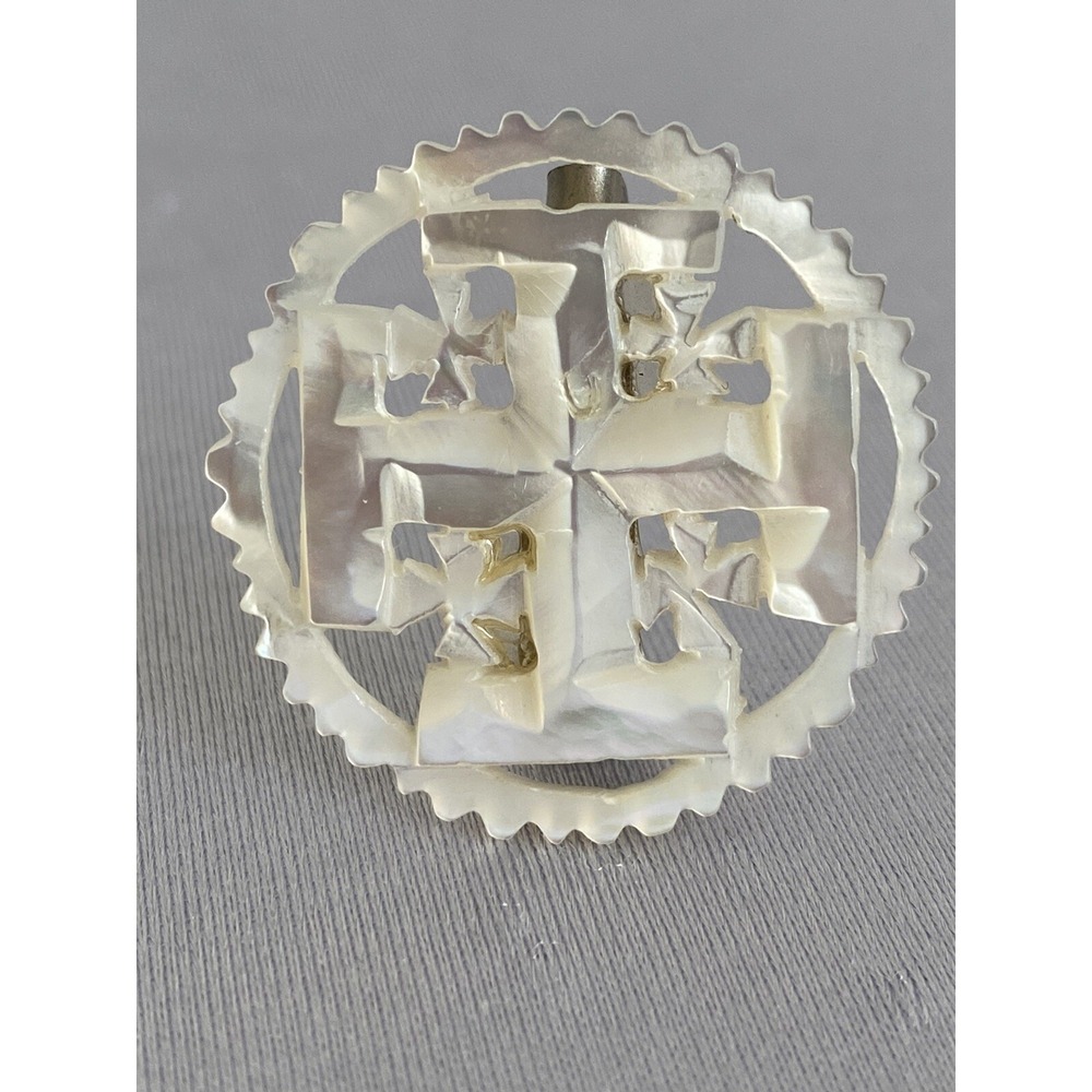 VNTG 1960's Carved Mother of Pearl Brooch... Jerusalem Cross